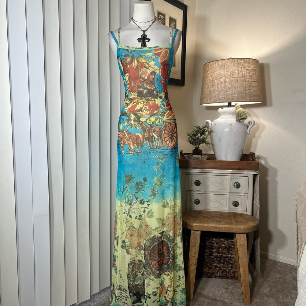 Save The Queen Turquoise Multi-Color Floral Maxi Dress